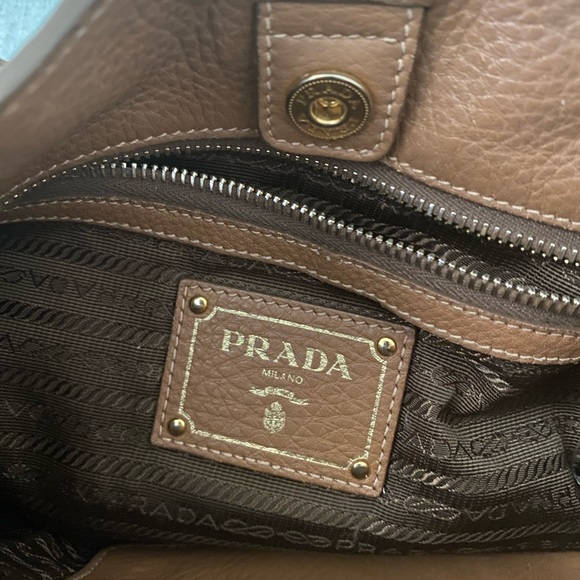 Prada Two Way Purse Handbag Vitello Pebbled Leather Caramel - Picture 10 of 13